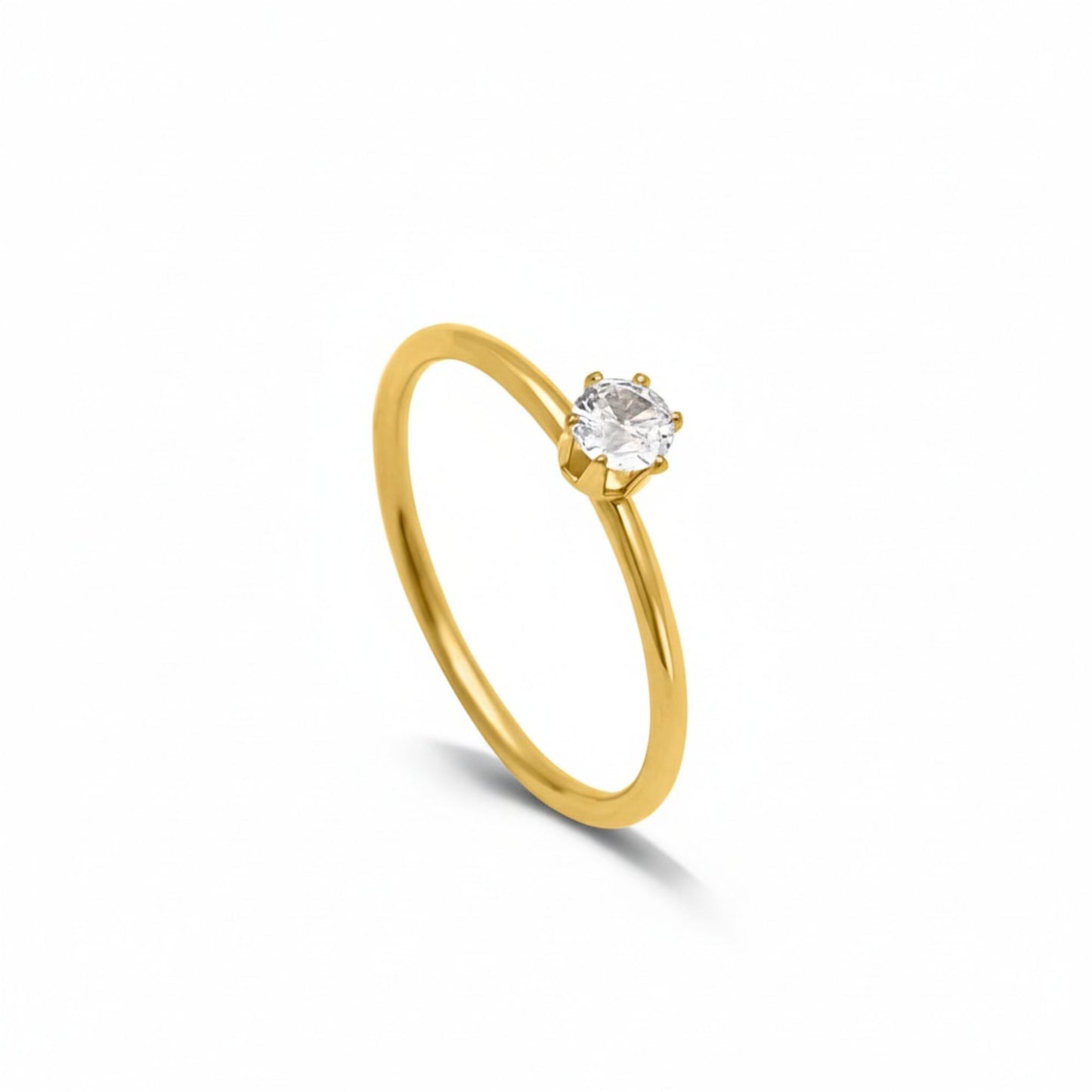 18K Gold Plated CZ Solitaire Ring - Size 6