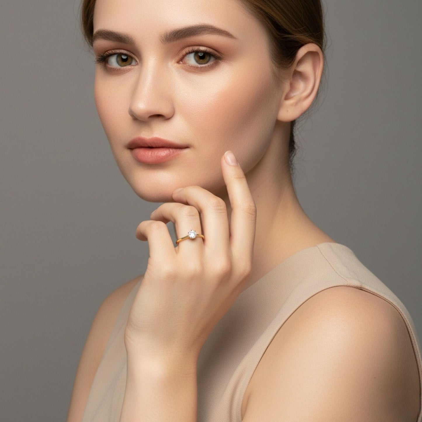 18K Gold Plated CZ Solitaire Ring - Size 6