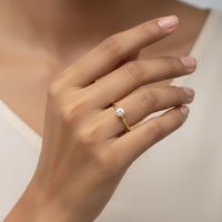 18K Gold Plated CZ Solitaire Ring - Size 6