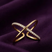 18K Gold Plated X-Cross CZ Criss-Cross Open Ring