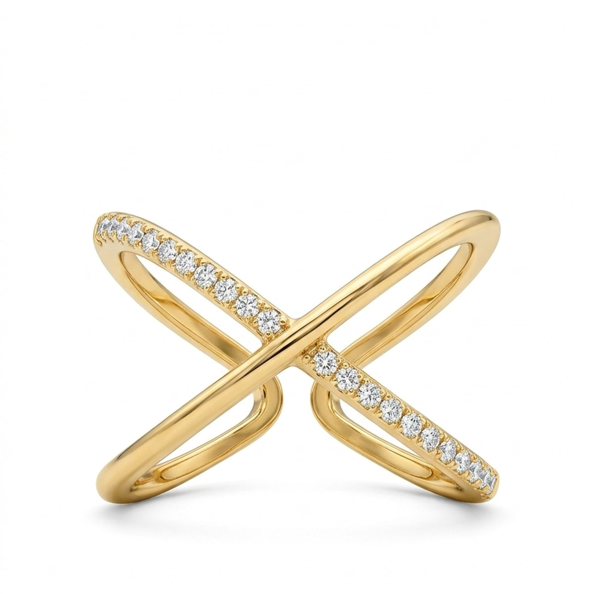 18K Gold Plated X-Cross CZ Criss-Cross Open Ring