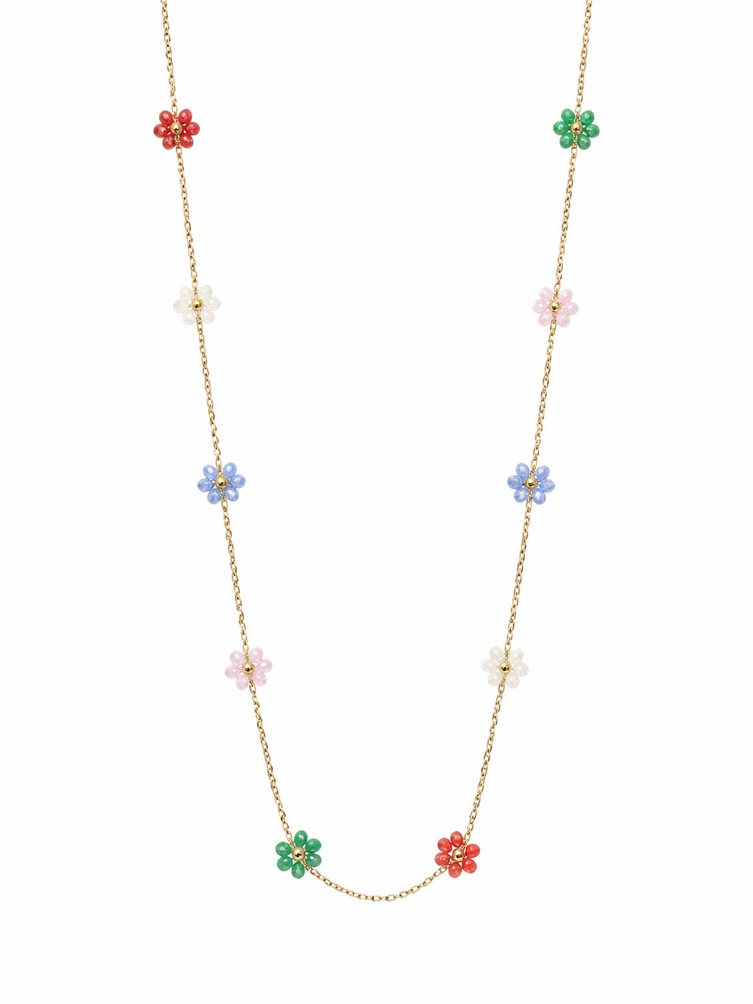 18K Gold Plated Multicolour Beaded Floral Station Necklace
