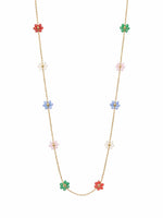 18K Gold Plated Multicolour Beaded Floral Station Necklace