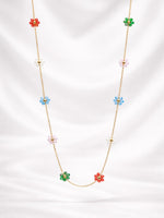 18K Gold Plated Multicolour Beaded Floral Station Necklace