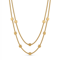 18K Gold Plated Double Layered Snake Chain Cube Station Necklace
