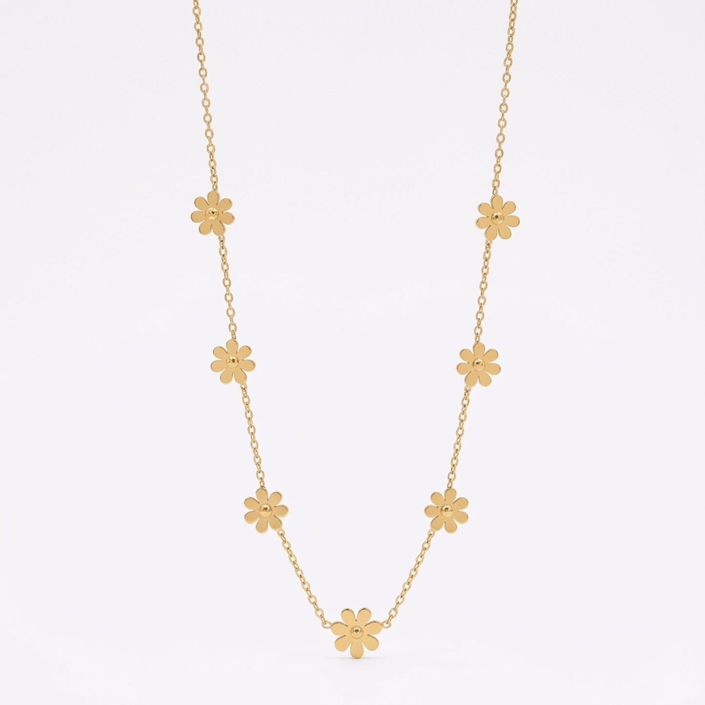 18K Gold Plated Daisy Flower Station Charm Necklace