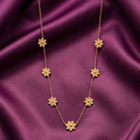 18K Gold Plated Daisy Flower Station Charm Necklace