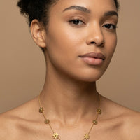 18K Gold Plated Daisy Flower Station Charm Necklace