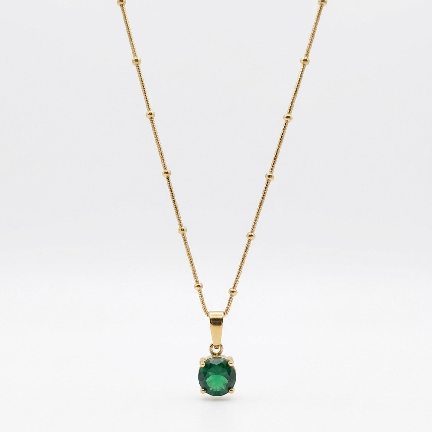 18K Gold Plated Green Oval CZ Solitaire Pendant Satellite Chain Necklace