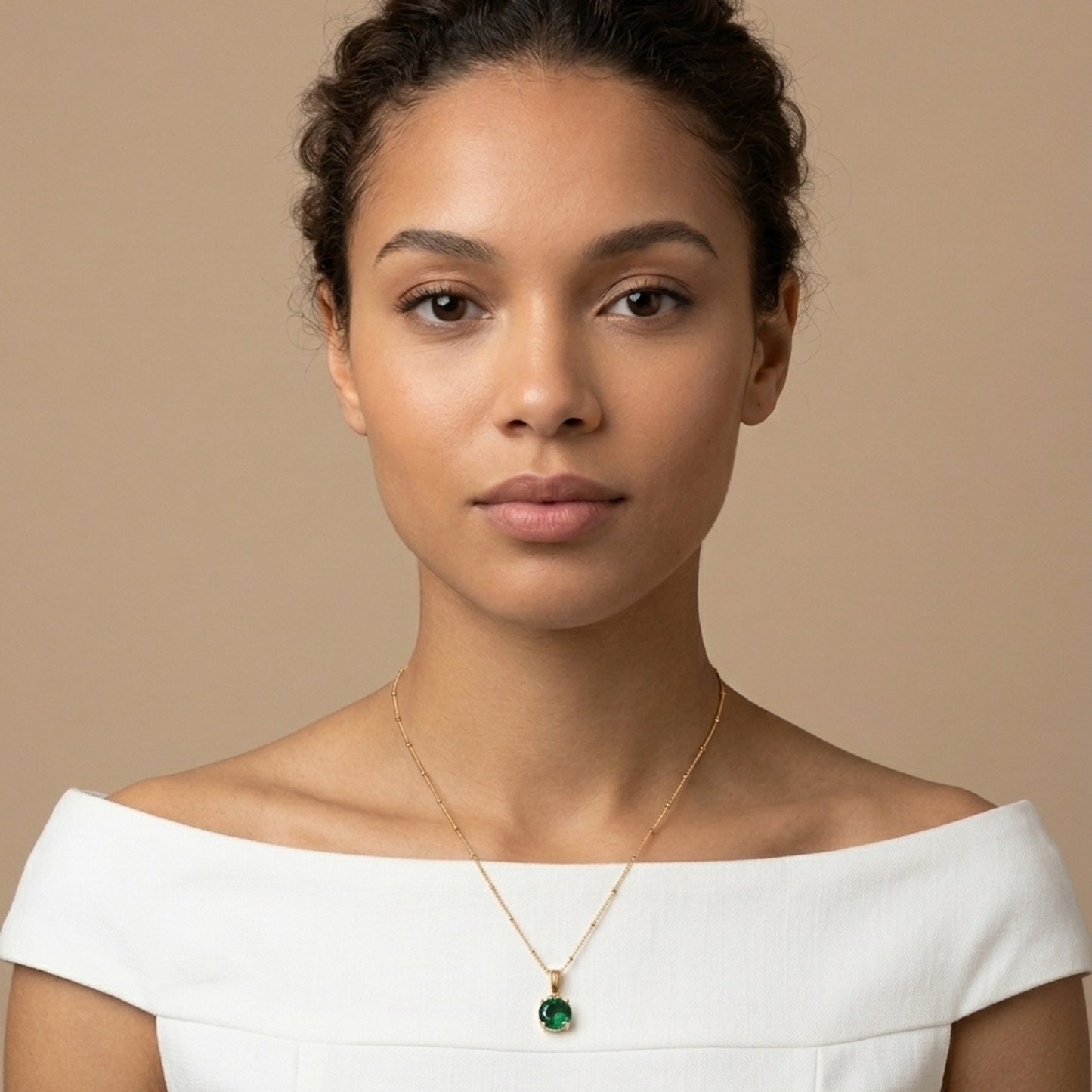 18K Gold Plated Green Oval CZ Solitaire Pendant Satellite Chain Necklace