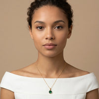 18K Gold Plated Green Oval CZ Solitaire Pendant Satellite Chain Necklace