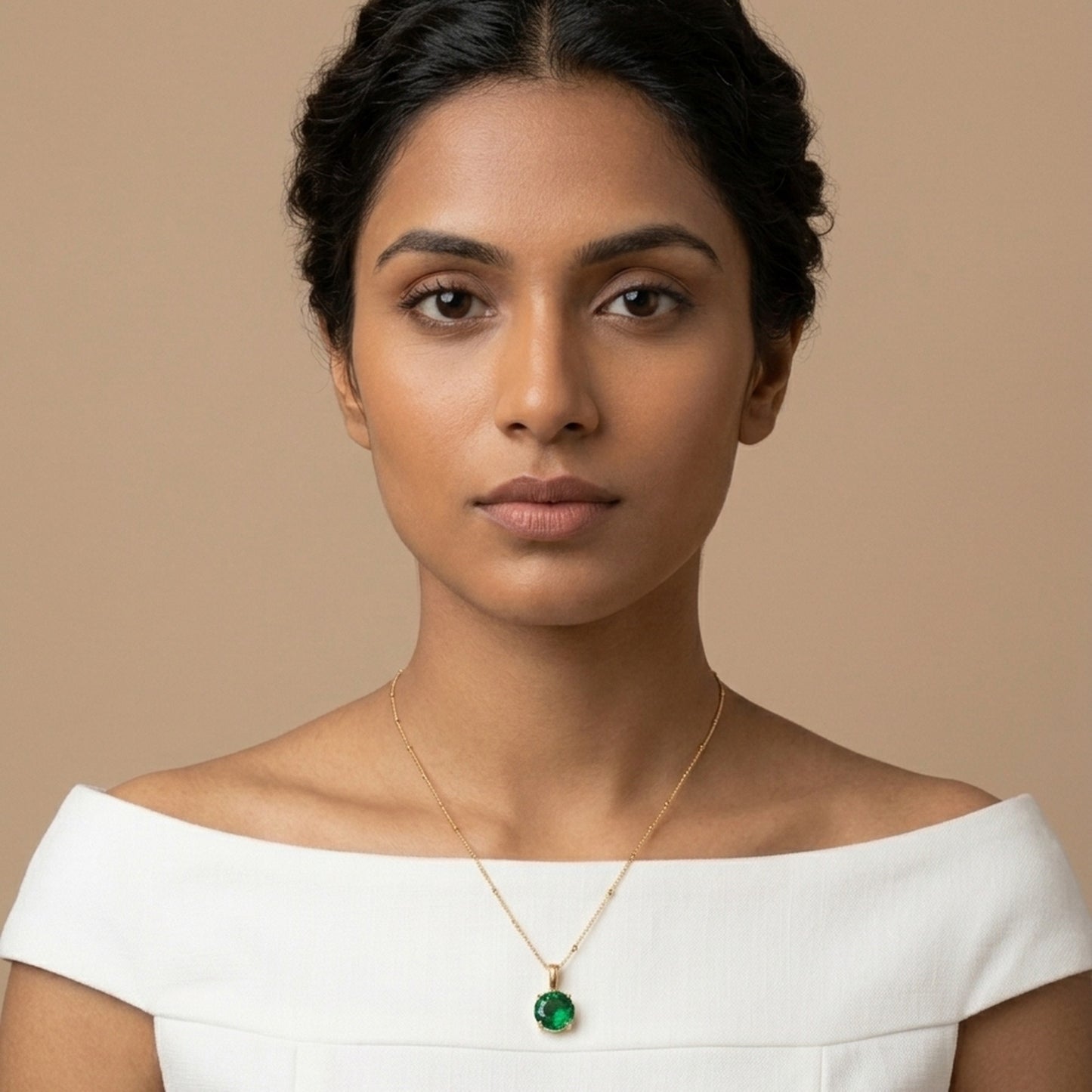 18K Gold Plated Green Oval CZ Solitaire Pendant Satellite Chain Necklace