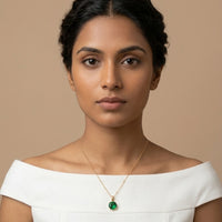 18K Gold Plated Green Oval CZ Solitaire Pendant Satellite Chain Necklace