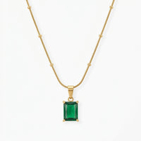 18K Gold Plated Green Emerald-Cut CZ Solitaire Pendant Satellite Chain Necklace