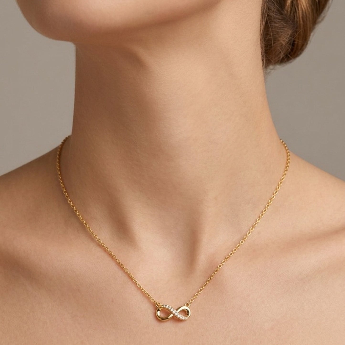 18K Gold Plated Infinity CZ Half-Pavé Pendant Necklace