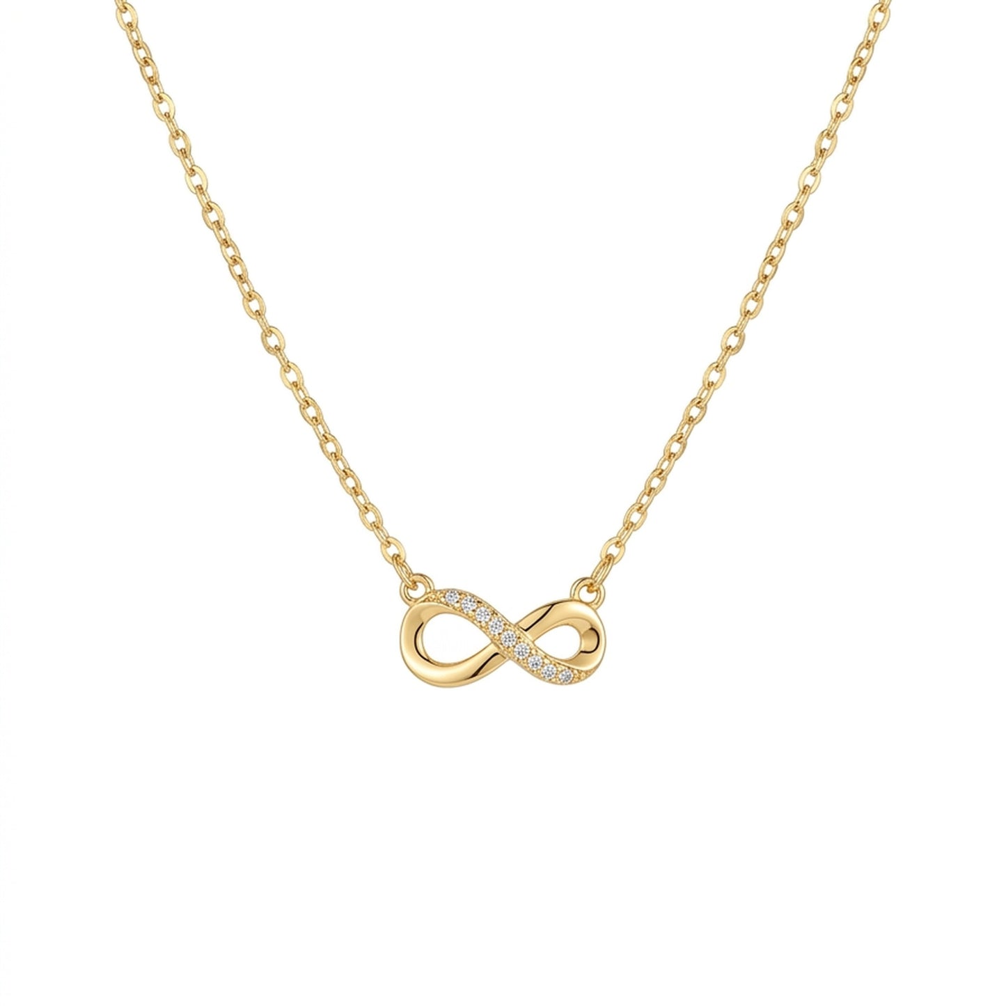 18K Gold Plated Infinity CZ Half-Pavé Pendant Necklace