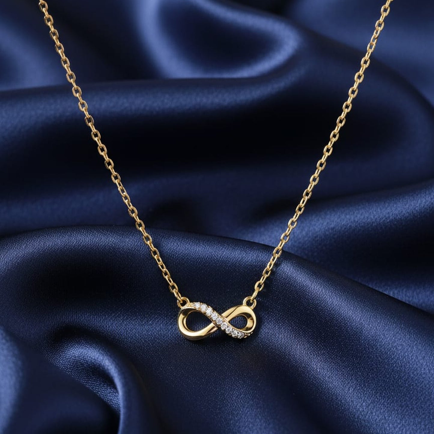 18K Gold Plated Infinity CZ Half-Pavé Pendant Necklace