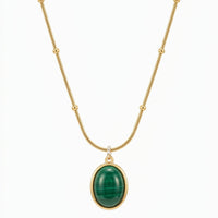 18K Gold Plated Green Malachite Oval Pendant Satellite Chain Necklace
