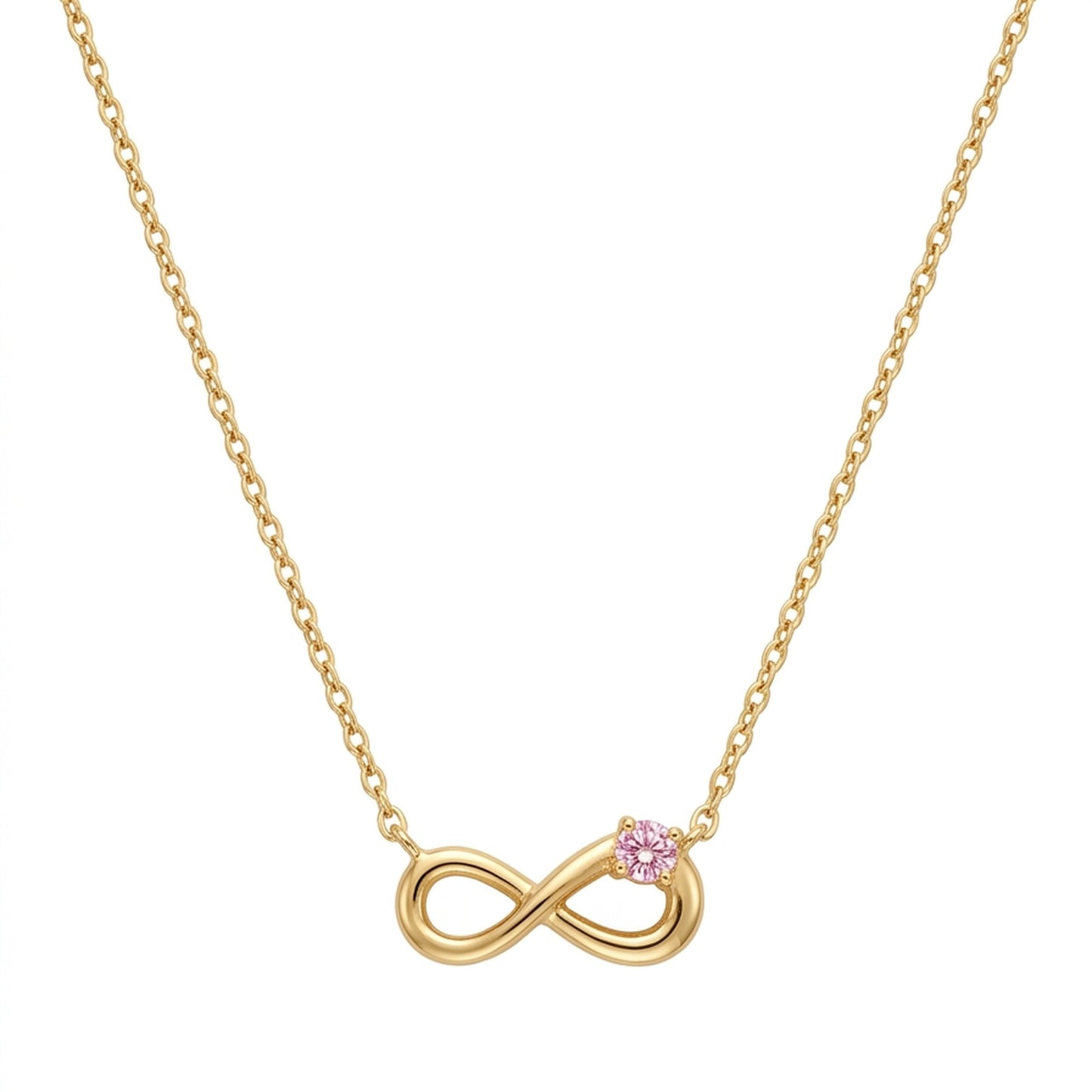 18K Gold Plated Infinity Pink CZ Solitaire Pendant Necklace