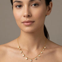 18K Gold Plated Multi CZ Bezel Drop Station Necklace