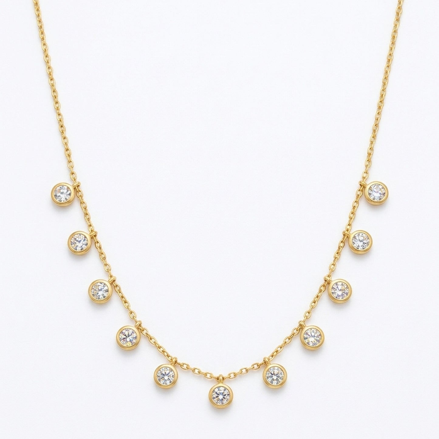 18K Gold Plated Multi CZ Bezel Drop Station Necklace