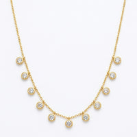 18K Gold Plated Multi CZ Bezel Drop Station Necklace