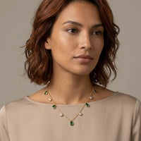 18K Gold Plated Green Pear & White CZ Alternating Drop Necklace