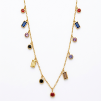 18K Gold Plated Multicolour Mixed-Cut CZ Charm Drop Necklace