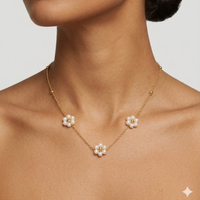 18K Gold Plated Triple Pearl Flower Satellite Chain Necklace