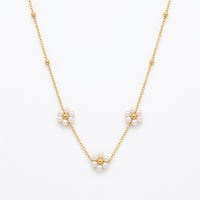 18K Gold Plated Triple Pearl Flower Satellite Chain Necklace
