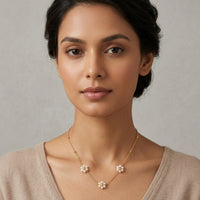 18K Gold Plated Triple Pearl Flower Satellite Chain Necklace