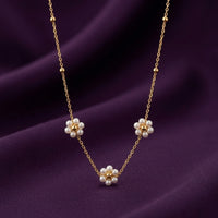 18K Gold Plated Triple Pearl Flower Satellite Chain Necklace