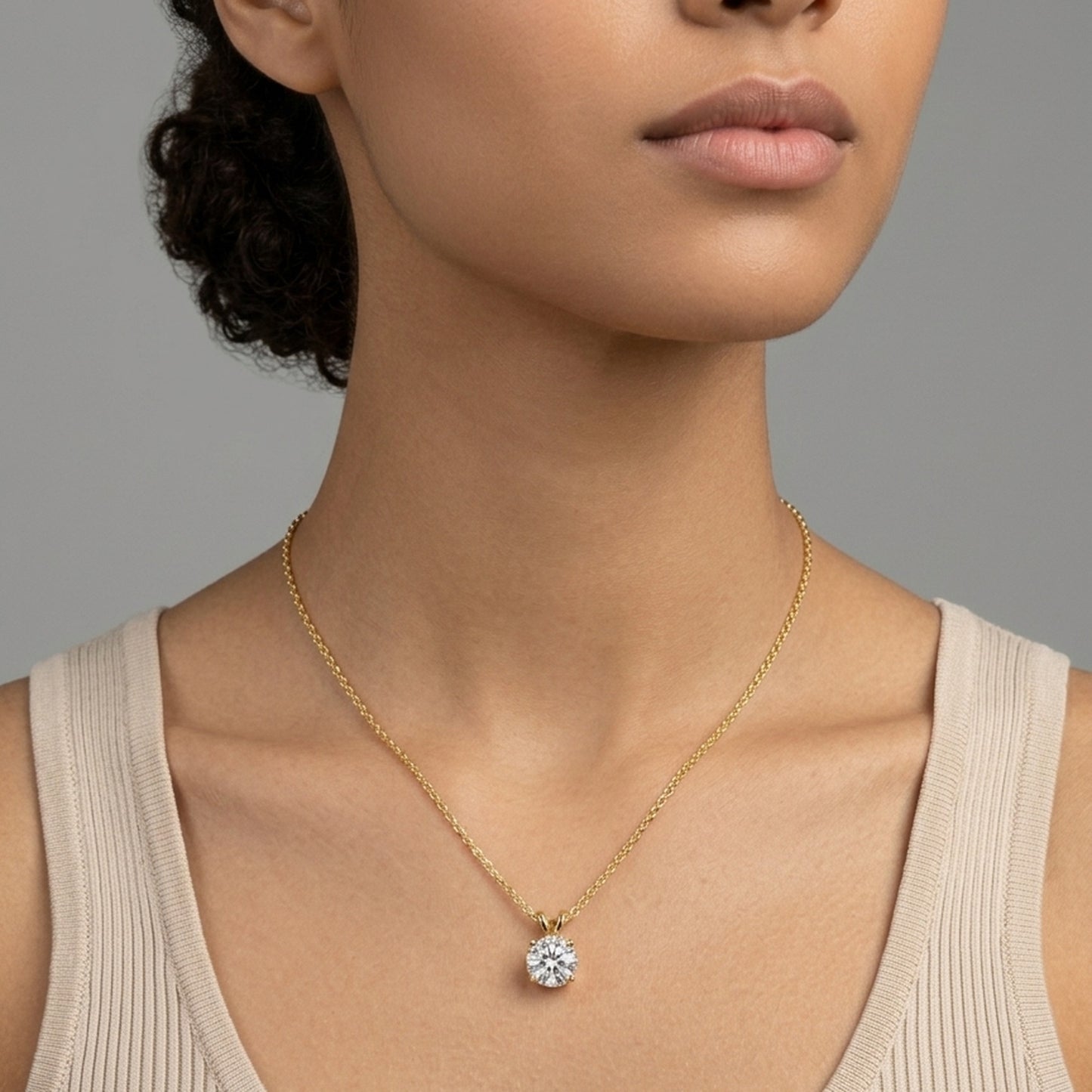 18K Gold Plated Solitaire Round CZ Four-Prong Pendant Necklace