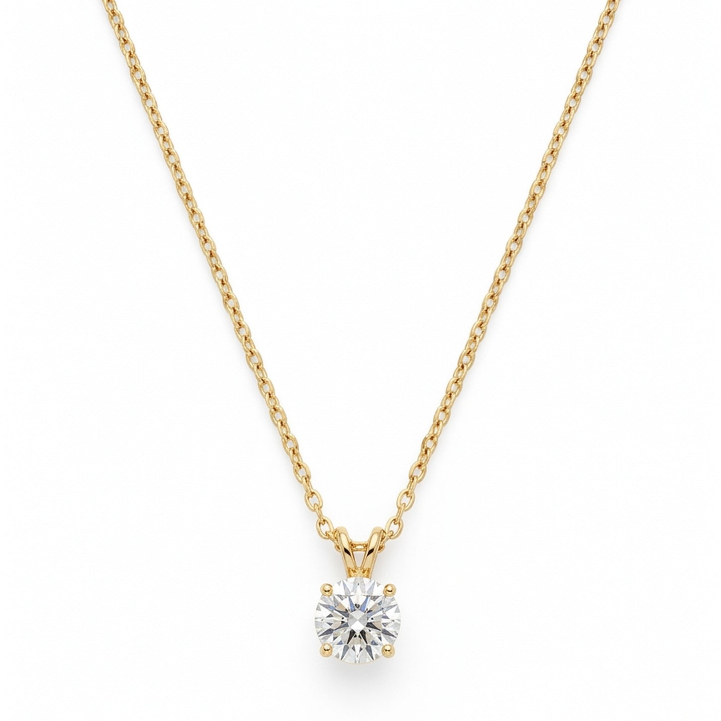 18K Gold Plated Solitaire Round CZ Four-Prong Pendant Necklace