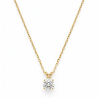 18K Gold Plated Solitaire Round CZ Four-Prong Pendant Necklace