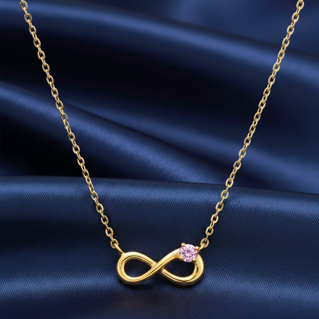 18K Gold Plated Infinity Pink CZ Solitaire Pendant Necklace