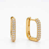 18K Gold Plated Rectangular Huggie Hoops Full Pavé CZ Earrings