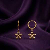 18K Gold Plated Puffy Flower Charm Huggie Hoop Earrings