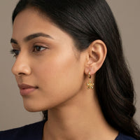 18K Gold Plated Puffy Flower Charm Huggie Hoop Earrings