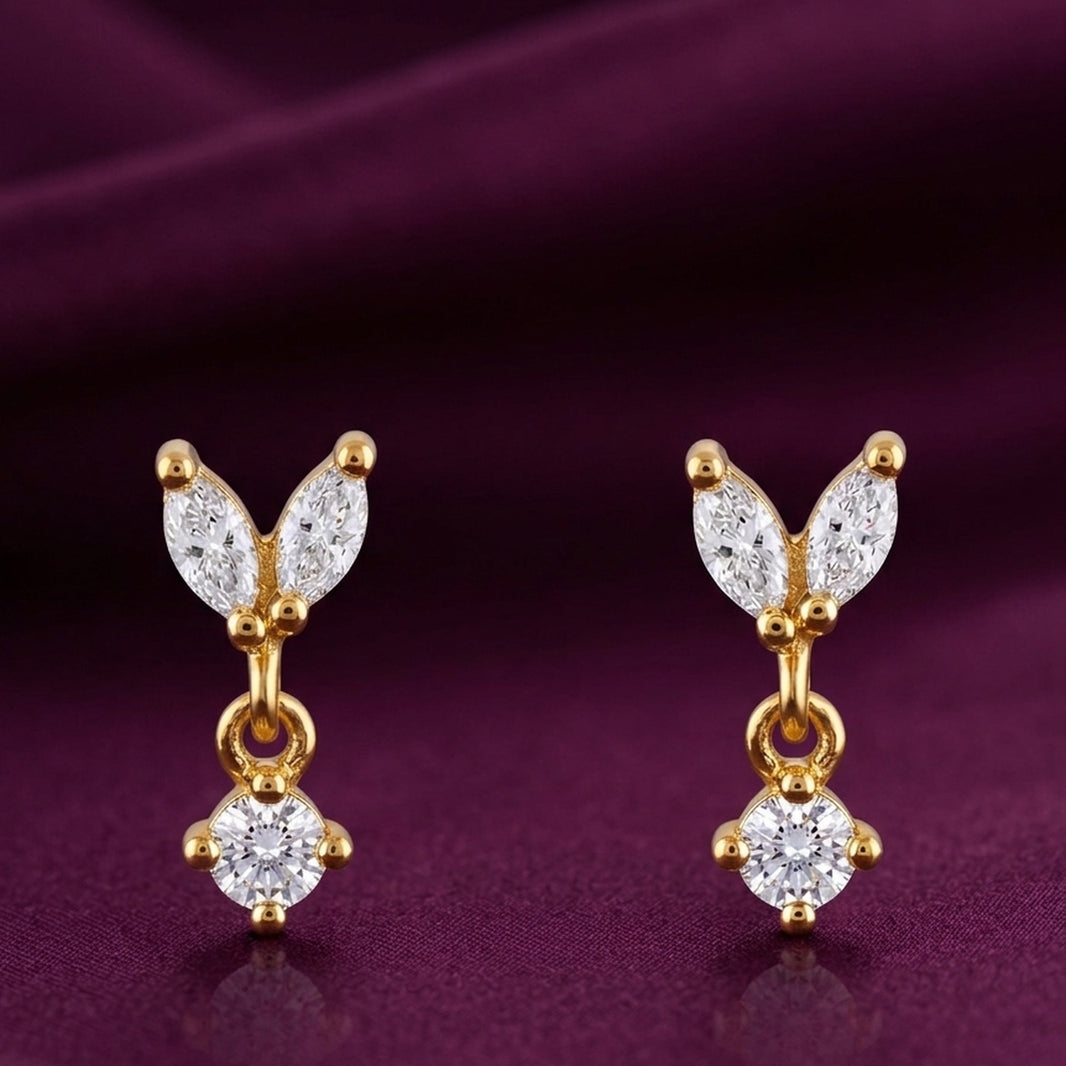 18K Gold Plated Marquise & Round CZ Butterfly Wing Drop Stud Earrings