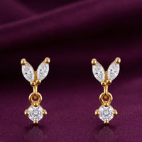 18K Gold Plated Marquise & Round CZ Butterfly Wing Drop Stud Earrings
