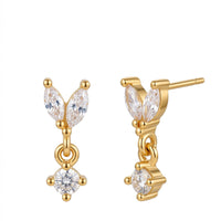 18K Gold Plated Marquise & Round CZ Butterfly Wing Drop Stud Earrings