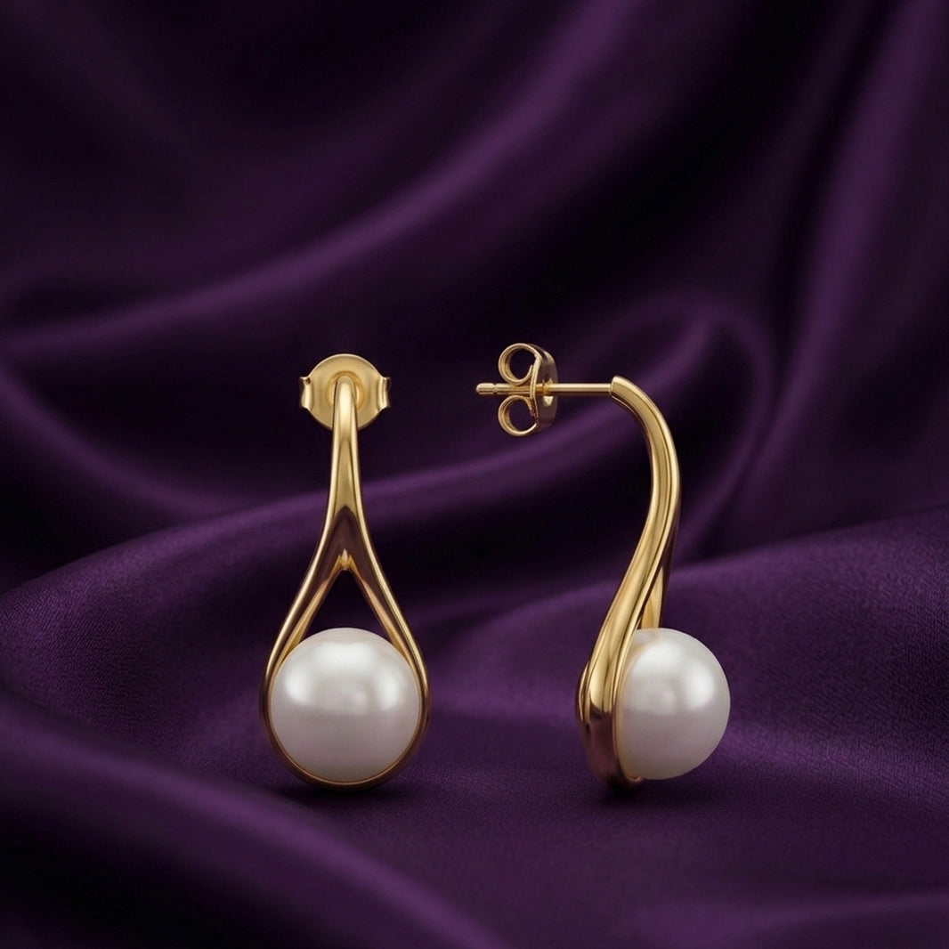 18K Gold Plated Teardrop Frame Pearl Drop Stud Earrings