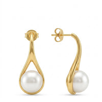 18K Gold Plated Teardrop Frame Pearl Drop Stud Earrings