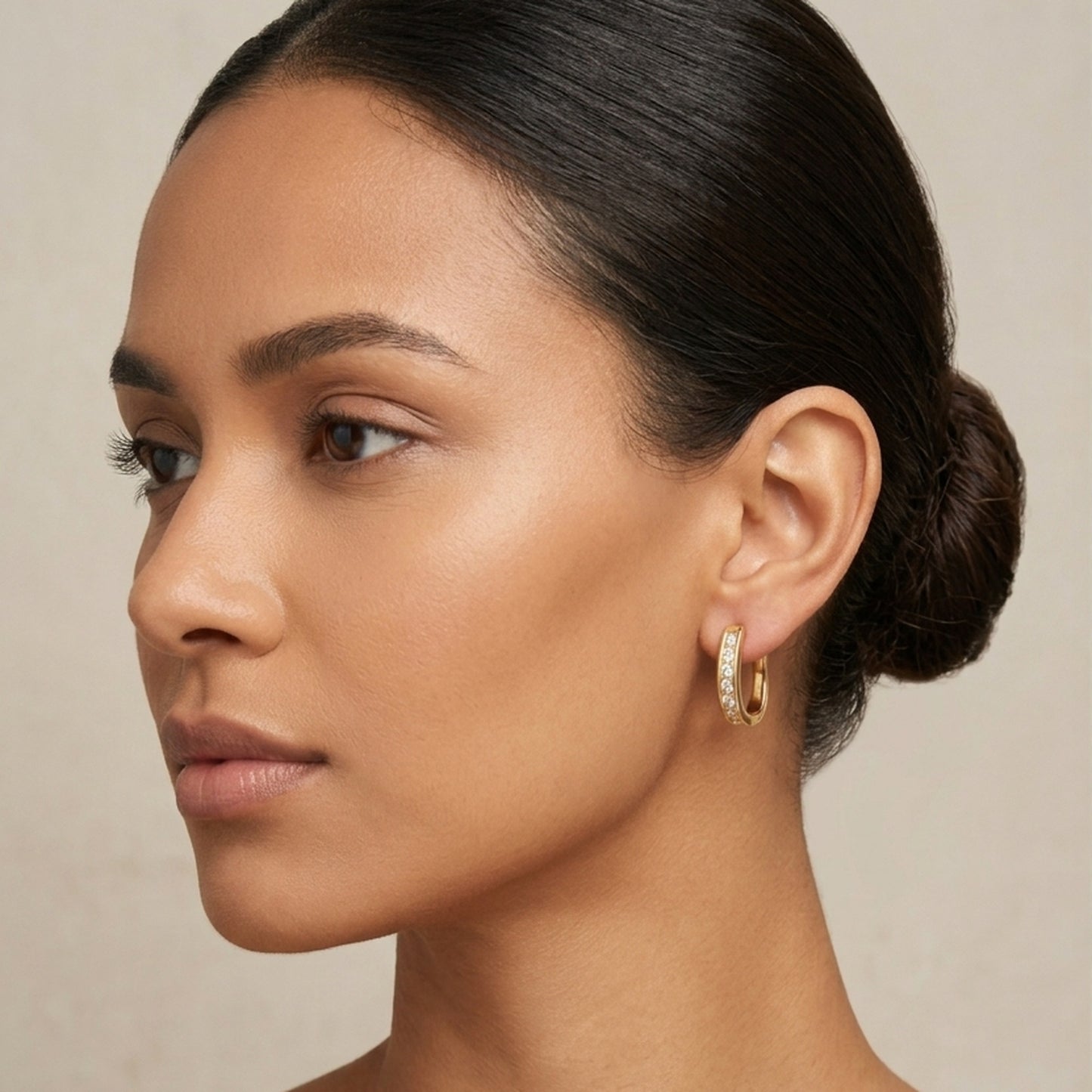 18K Gold Plated Rectangular Huggie Channel-Set CZ Row Earrings