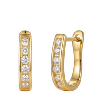 18K Gold Plated Rectangular Huggie Channel-Set CZ Row Earrings