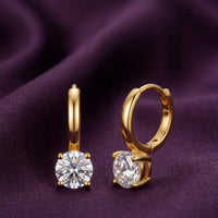 18K Gold Plated Huggie Hoop Round Solitaire CZ Drop Earrings