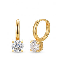 18K Gold Plated Huggie Hoop Round Solitaire CZ Drop Earrings