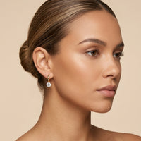 18K Gold Plated Huggie Hoop Round Solitaire CZ Drop Earrings