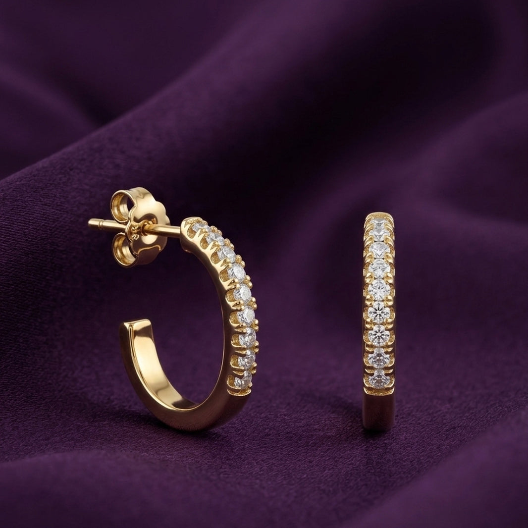 18K Gold Plated Half-Hoop CZ Pavé Stud Earrings